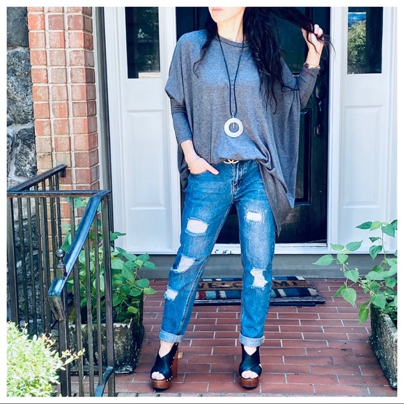 OVERSIZED LOOSE FIT CHARCOAL GREY KNIT SWEATER - Picture 3 of 15